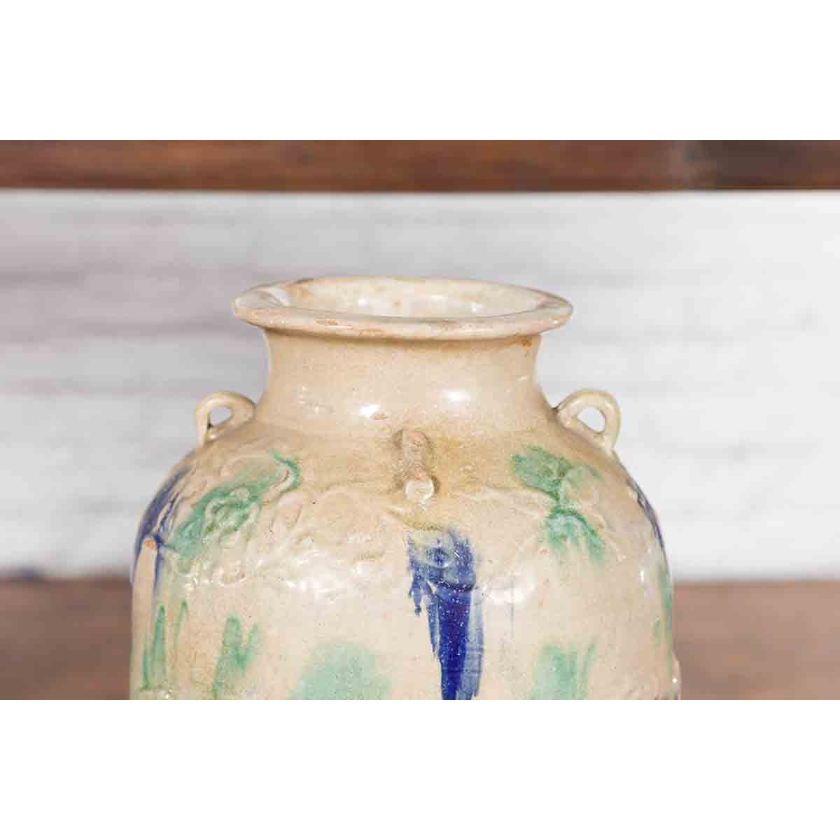 Antique Annamese 19th Century Storage Vessel with Green and Blue Glazed Effects-6. Asian & Chinese Furniture, Art, Antiques, Vintage Home Décor for sale at FEA Home