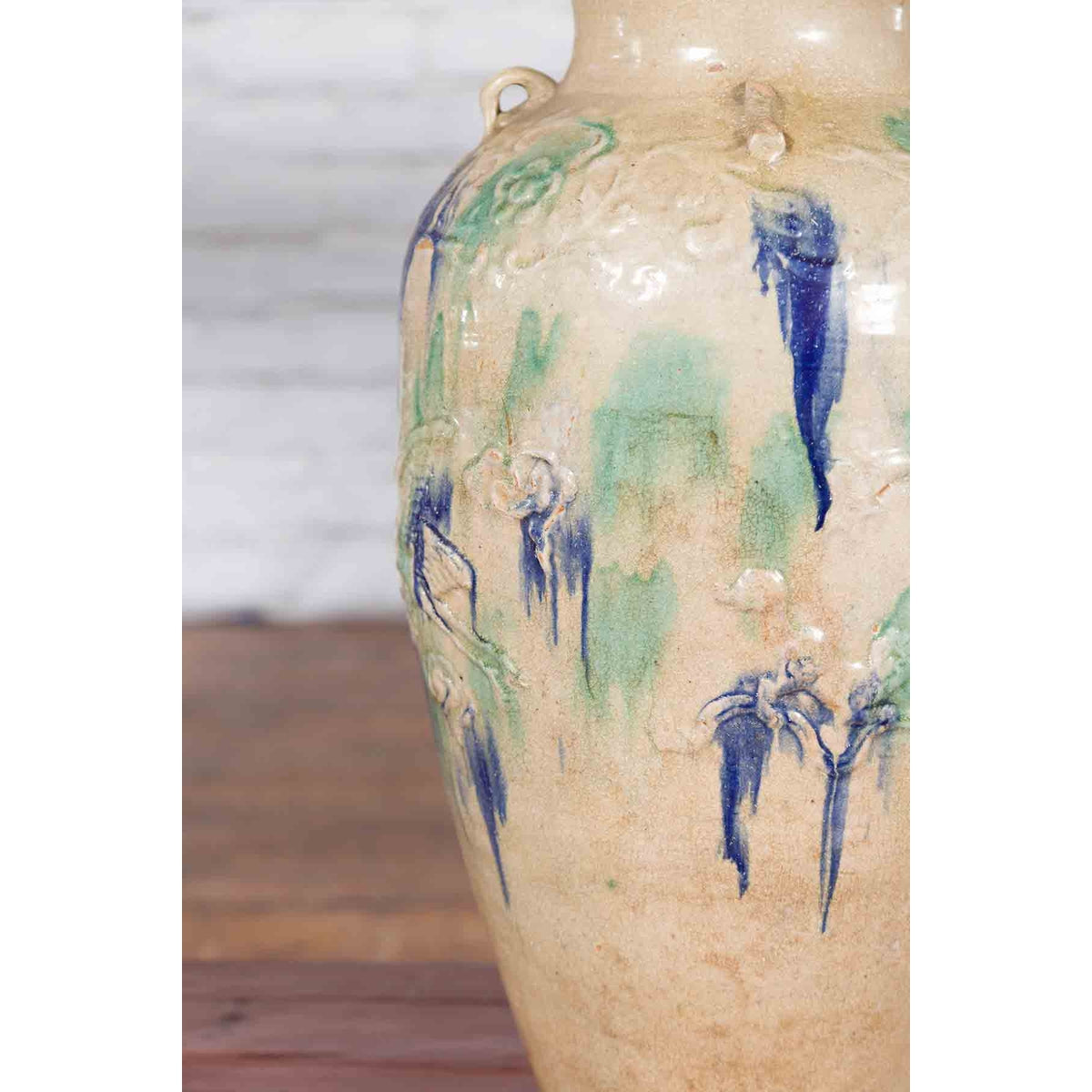 Antique Annamese 19th Century Storage Vessel with Green and Blue Glazed Effects-8. Asian & Chinese Furniture, Art, Antiques, Vintage Home Décor for sale at FEA Home