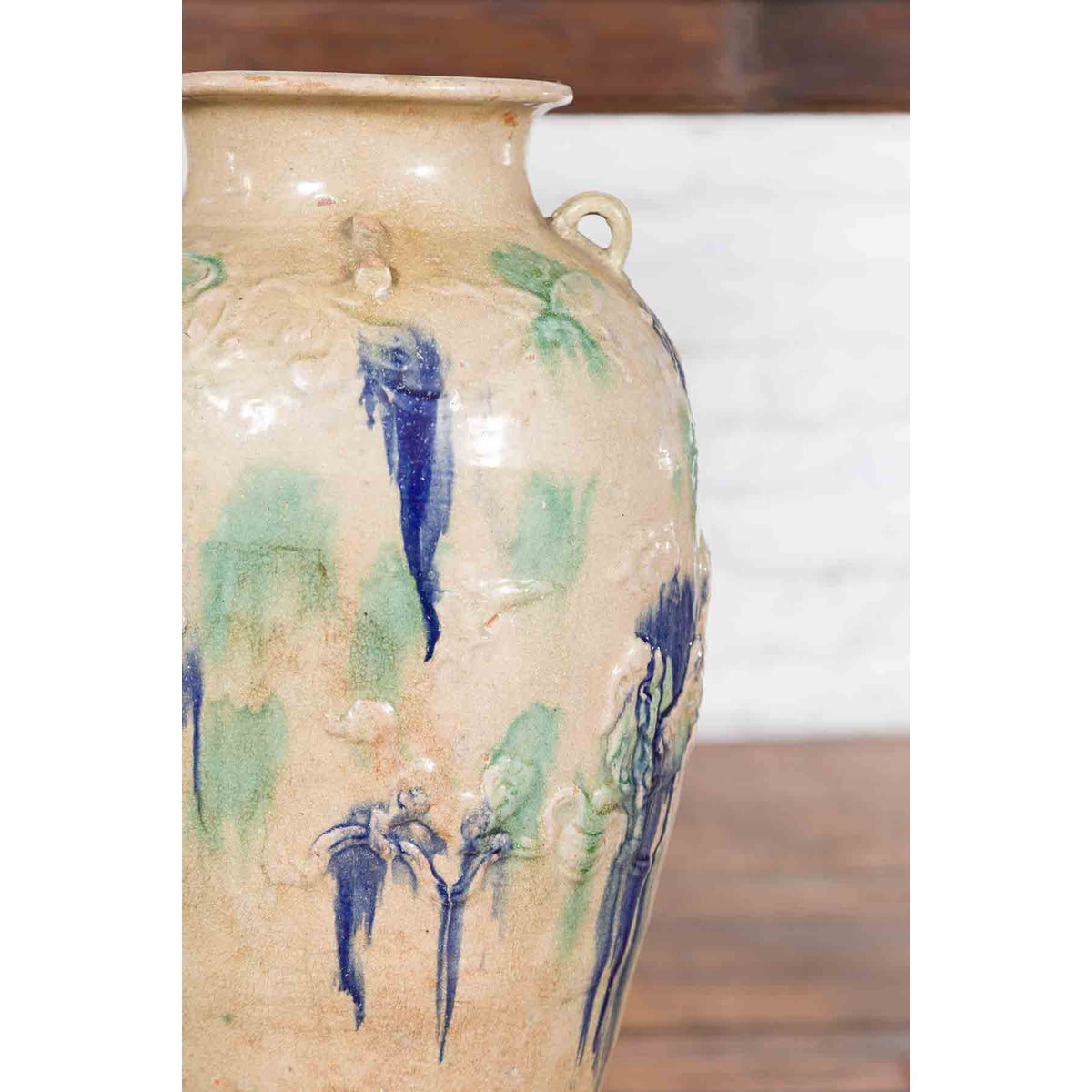 Antique Annamese 19th Century Storage Vessel with Green and Blue Glazed Effects-9. Asian & Chinese Furniture, Art, Antiques, Vintage Home Décor for sale at FEA Home