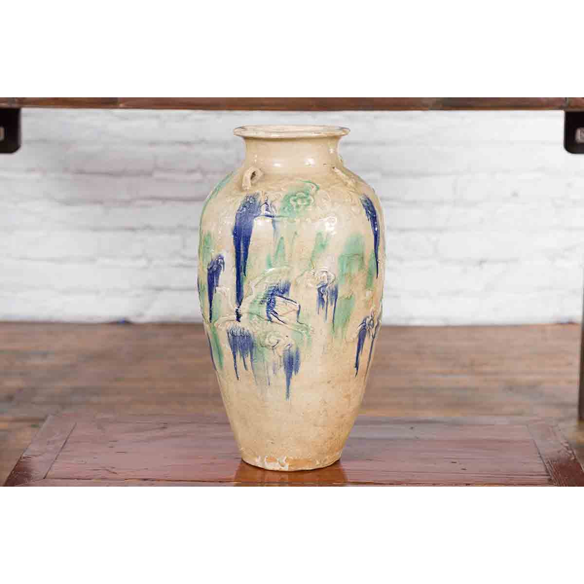 Antique Annamese 19th Century Storage Vessel with Green and Blue Glazed Effects-10. Asian & Chinese Furniture, Art, Antiques, Vintage Home Décor for sale at FEA Home