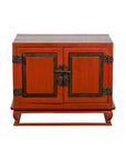 Vintage Chinese Red Lacquer Small Cabinet with Dark Accents and Cabriole Legs-1. Asian & Chinese Furniture, Art, Antiques, Vintage Home Décor for sale at FEA Home