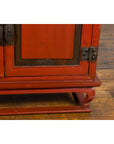 Vintage Chinese Red Lacquer Small Cabinet with Dark Accents and Cabriole Legs-10. Asian & Chinese Furniture, Art, Antiques, Vintage Home Décor for sale at FEA Home