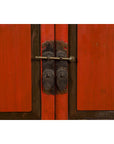 Vintage Chinese Red Lacquer Small Cabinet with Dark Accents and Cabriole Legs-11. Asian & Chinese Furniture, Art, Antiques, Vintage Home Décor for sale at FEA Home