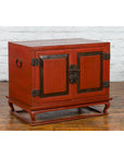 Vintage Chinese Red Lacquer Small Cabinet with Dark Accents and Cabriole Legs-12. Asian & Chinese Furniture, Art, Antiques, Vintage Home Décor for sale at FEA Home