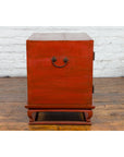 Vintage Chinese Red Lacquer Small Cabinet with Dark Accents and Cabriole Legs-13. Asian & Chinese Furniture, Art, Antiques, Vintage Home Décor for sale at FEA Home