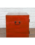 Vintage Chinese Red Lacquer Small Cabinet with Dark Accents and Cabriole Legs-14. Asian & Chinese Furniture, Art, Antiques, Vintage Home Décor for sale at FEA Home
