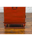 Vintage Chinese Red Lacquer Small Cabinet with Dark Accents and Cabriole Legs-15. Asian & Chinese Furniture, Art, Antiques, Vintage Home Décor for sale at FEA Home