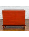 Vintage Chinese Red Lacquer Small Cabinet with Dark Accents and Cabriole Legs-16. Asian & Chinese Furniture, Art, Antiques, Vintage Home Décor for sale at FEA Home