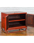 Vintage Chinese Red Lacquer Small Cabinet with Dark Accents and Cabriole Legs-3. Asian & Chinese Furniture, Art, Antiques, Vintage Home Décor for sale at FEA Home