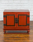 Vintage Chinese Red Lacquer Small Cabinet with Dark Accents and Cabriole Legs-5. Asian & Chinese Furniture, Art, Antiques, Vintage Home Décor for sale at FEA Home