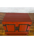 Vintage Chinese Red Lacquer Small Cabinet with Dark Accents and Cabriole Legs-6. Asian & Chinese Furniture, Art, Antiques, Vintage Home Décor for sale at FEA Home