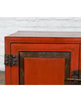 Vintage Chinese Red Lacquer Small Cabinet with Dark Accents and Cabriole Legs-7. Asian & Chinese Furniture, Art, Antiques, Vintage Home Décor for sale at FEA Home
