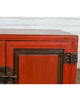 Vintage Chinese Red Lacquer Small Cabinet with Dark Accents and Cabriole Legs-8. Asian & Chinese Furniture, Art, Antiques, Vintage Home Décor for sale at FEA Home