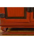 Vintage Chinese Red Lacquer Small Cabinet with Dark Accents and Cabriole Legs-9. Asian & Chinese Furniture, Art, Antiques, Vintage Home Décor for sale at FEA Home