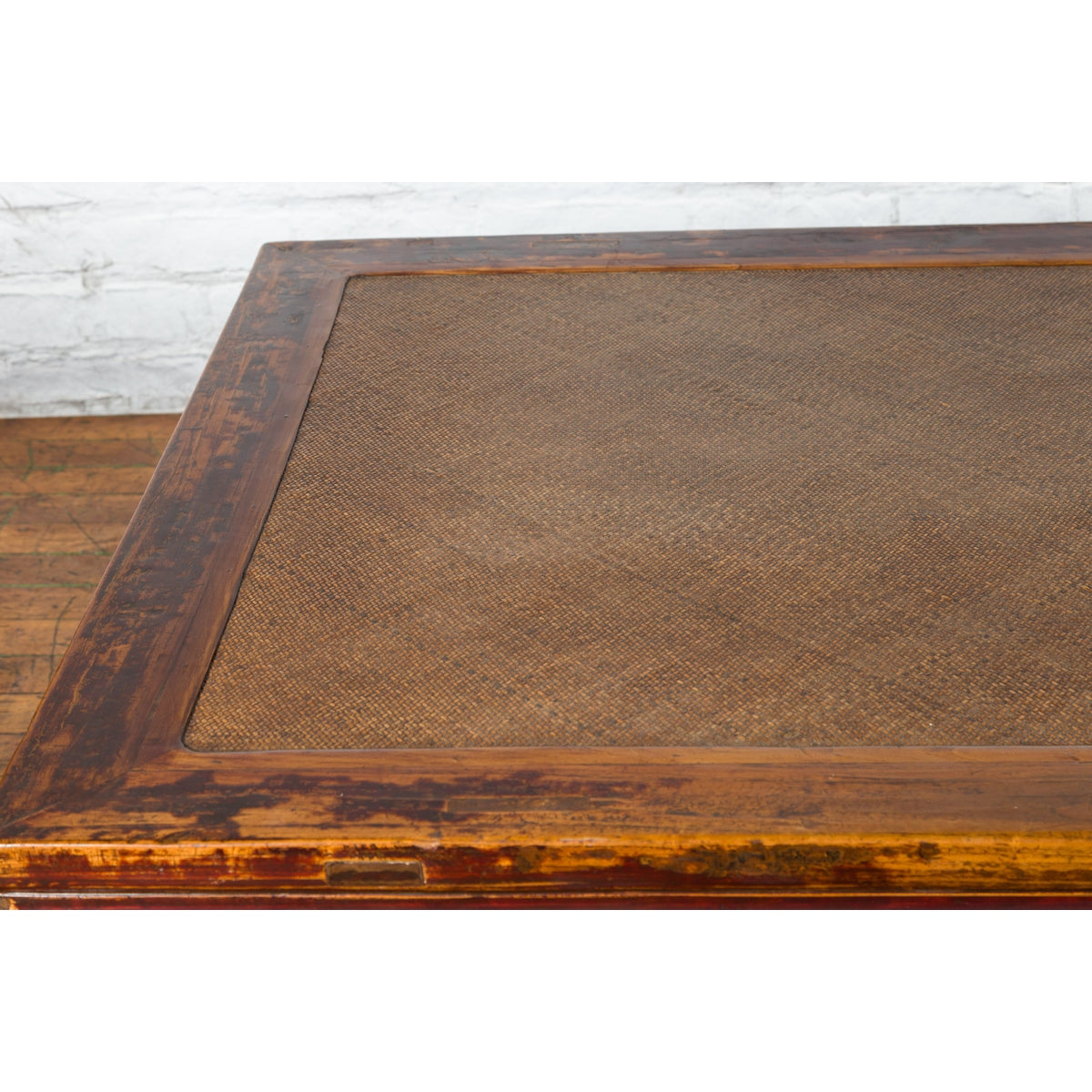 Chinese Qing Dynasty Elm Opium Bed Coffee Table with Rattan Top and Distressing-8. Asian & Chinese Furniture, Art, Antiques, Vintage Home Décor for sale at FEA Home