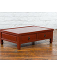 Qing Dynasty Red Lacquer Low Kang Coffee Table with Drawers and Horse Hoof Feet-4. Asian & Chinese Furniture, Art, Antiques, Vintage Home Décor for sale at FEA Home