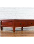 Qing Dynasty Red Lacquer Low Kang Coffee Table with Drawers and Horse Hoof Feet-6. Asian & Chinese Furniture, Art, Antiques, Vintage Home Décor for sale at FEA Home