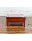 Qing Dynasty Red Lacquer Low Kang Coffee Table with Drawers and Horse Hoof Feet-10. Asian & Chinese Furniture, Art, Antiques, Vintage Home Décor for sale at FEA Home