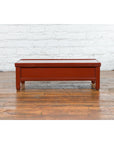 Qing Dynasty Red Lacquer Low Kang Coffee Table with Drawers and Horse Hoof Feet-11. Asian & Chinese Furniture, Art, Antiques, Vintage Home Décor for sale at FEA Home