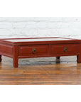 Qing Dynasty Red Lacquer Low Kang Coffee Table with Drawers and Horse Hoof Feet-14. Asian & Chinese Furniture, Art, Antiques, Vintage Home Décor for sale at FEA Home