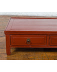 Qing Dynasty Red Lacquer Low Kang Coffee Table with Drawers and Horse Hoof Feet-7. Asian & Chinese Furniture, Art, Antiques, Vintage Home Décor for sale at FEA Home