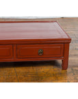 Qing Dynasty Red Lacquer Low Kang Coffee Table with Drawers and Horse Hoof Feet-8. Asian & Chinese Furniture, Art, Antiques, Vintage Home Décor for sale at FEA Home