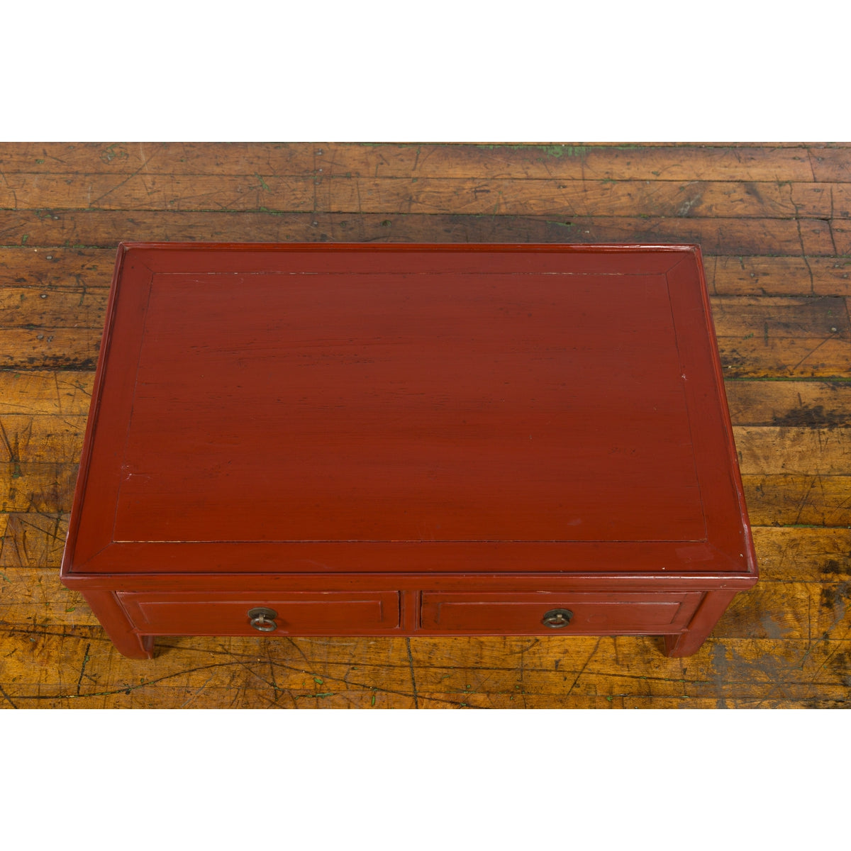 Qing Dynasty Red Lacquer Low Kang Coffee Table with Drawers and Horse Hoof Feet-9. Asian & Chinese Furniture, Art, Antiques, Vintage Home Décor for sale at FEA Home