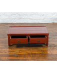 Qing Dynasty Red Lacquer Low Kang Coffee Table with Drawers and Horse Hoof Feet-5. Asian & Chinese Furniture, Art, Antiques, Vintage Home Décor for sale at FEA Home
