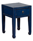Chinese Ming Dynasty Style Single Drawer Blue Lacquer Table with Horse Hoof Legs-1. Asian & Chinese Furniture, Art, Antiques, Vintage Home Décor for sale at FEA Home