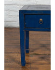 Chinese Ming Dynasty Style Single Drawer Blue Lacquer Table with Horse Hoof Legs-10. Asian & Chinese Furniture, Art, Antiques, Vintage Home Décor for sale at FEA Home