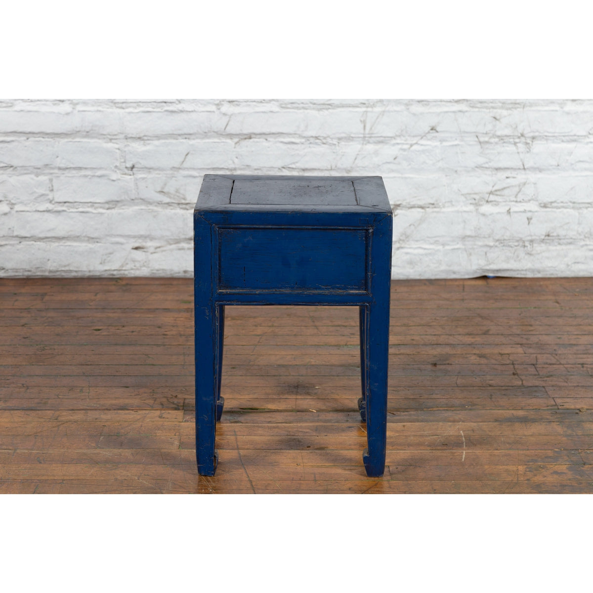 Chinese Ming Dynasty Style Single Drawer Blue Lacquer Table with Horse Hoof Legs-12. Asian & Chinese Furniture, Art, Antiques, Vintage Home Décor for sale at FEA Home