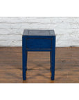 Chinese Ming Dynasty Style Single Drawer Blue Lacquer Table with Horse Hoof Legs-12. Asian & Chinese Furniture, Art, Antiques, Vintage Home Décor for sale at FEA Home