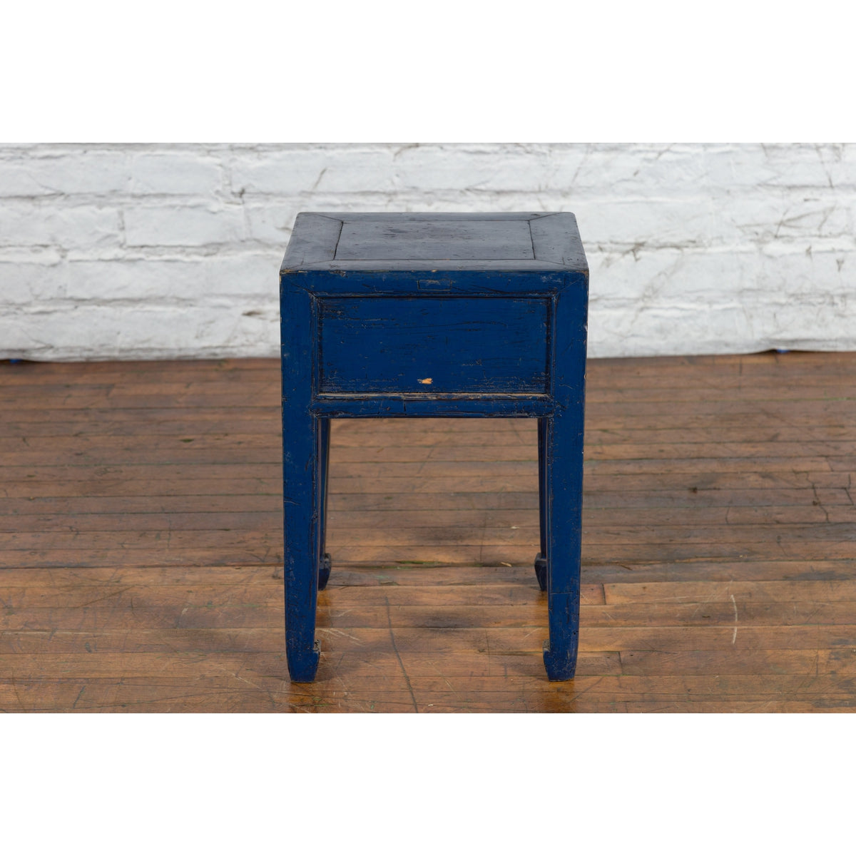 Chinese Ming Dynasty Style Single Drawer Blue Lacquer Table with Horse Hoof Legs-13. Asian & Chinese Furniture, Art, Antiques, Vintage Home Décor for sale at FEA Home
