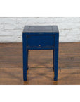 Chinese Ming Dynasty Style Single Drawer Blue Lacquer Table with Horse Hoof Legs-13. Asian & Chinese Furniture, Art, Antiques, Vintage Home Décor for sale at FEA Home