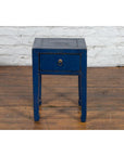 Chinese Ming Dynasty Style Single Drawer Blue Lacquer Table with Horse Hoof Legs-2. Asian & Chinese Furniture, Art, Antiques, Vintage Home Décor for sale at FEA Home
