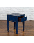 Chinese Ming Dynasty Style Single Drawer Blue Lacquer Table with Horse Hoof Legs-5. Asian & Chinese Furniture, Art, Antiques, Vintage Home Décor for sale at FEA Home