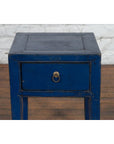 Chinese Ming Dynasty Style Single Drawer Blue Lacquer Table with Horse Hoof Legs-6. Asian & Chinese Furniture, Art, Antiques, Vintage Home Décor for sale at FEA Home