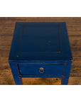 Chinese Ming Dynasty Style Single Drawer Blue Lacquer Table with Horse Hoof Legs-7. Asian & Chinese Furniture, Art, Antiques, Vintage Home Décor for sale at FEA Home