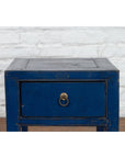 Chinese Ming Dynasty Style Single Drawer Blue Lacquer Table with Horse Hoof Legs-8. Asian & Chinese Furniture, Art, Antiques, Vintage Home Décor for sale at FEA Home