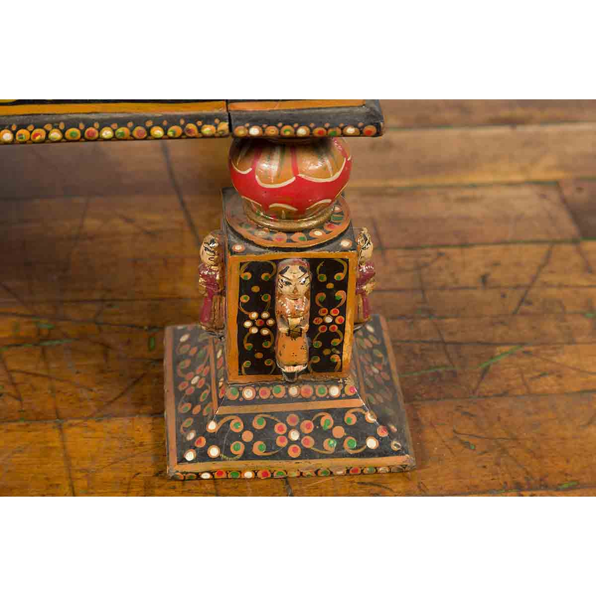 Indian Low Square Table with Colorful Hand-Painted Dancers & Musicians-12. Asian & Chinese Furniture, Art, Antiques, Vintage Home Décor for sale at FEA Home