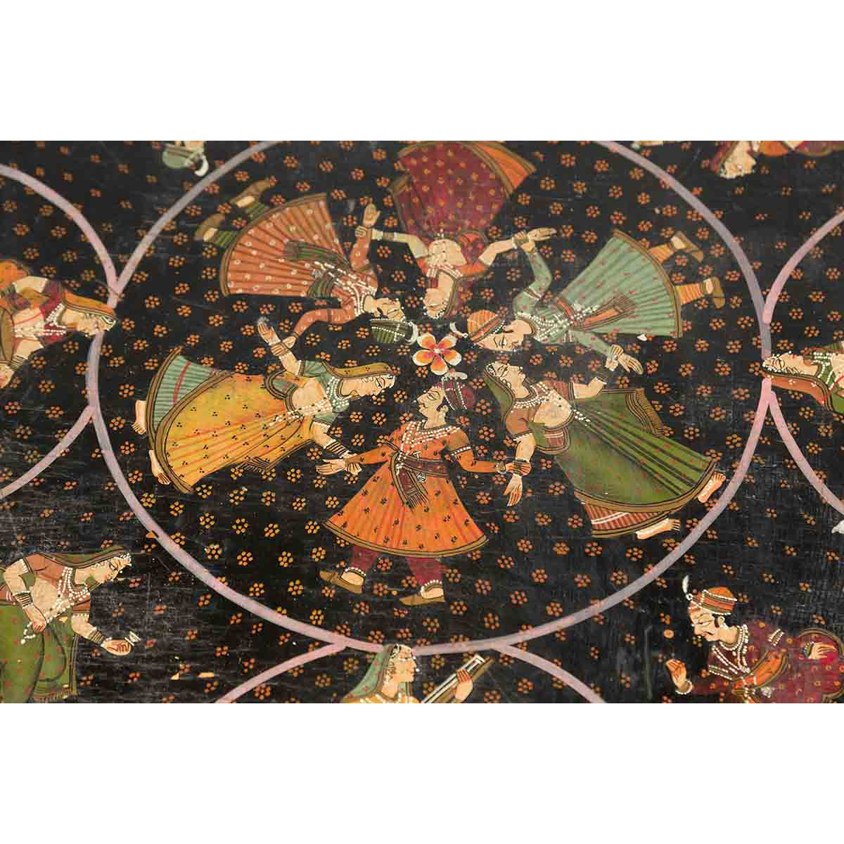 Indian Low Square Table with Colorful Hand-Painted Dancers & Musicians-8. Asian & Chinese Furniture, Art, Antiques, Vintage Home Décor for sale at FEA Home