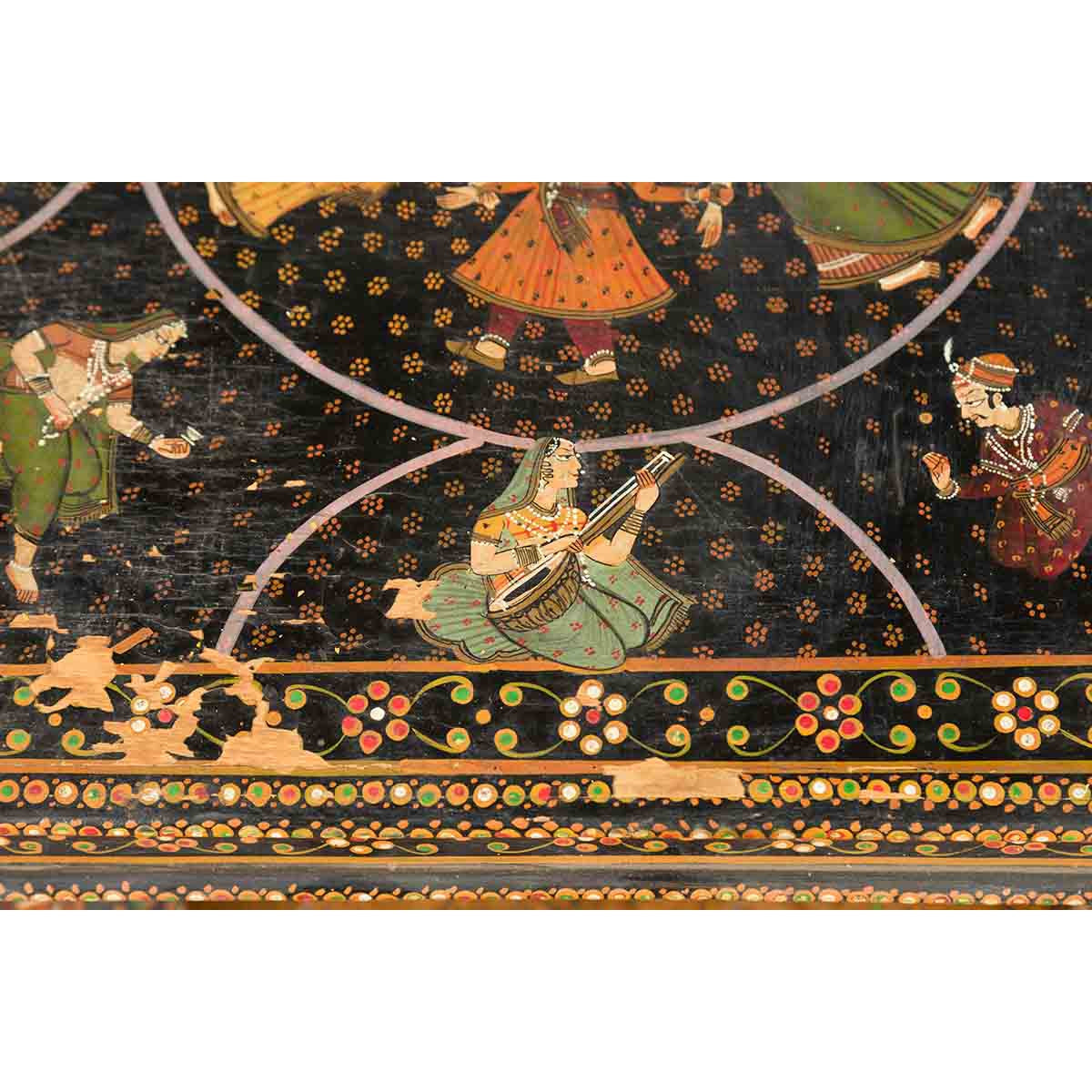 Indian Low Square Table with Colorful Hand-Painted Dancers & Musicians-9. Asian & Chinese Furniture, Art, Antiques, Vintage Home Décor for sale at FEA Home