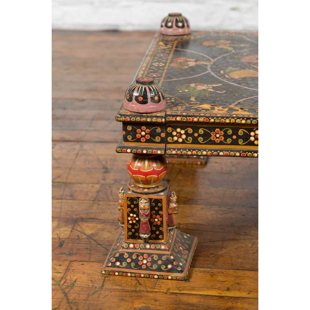 Indian Low Square Table with Colorful Hand-Painted Dancers & Musicians-10. Asian & Chinese Furniture, Art, Antiques, Vintage Home Décor for sale at FEA Home