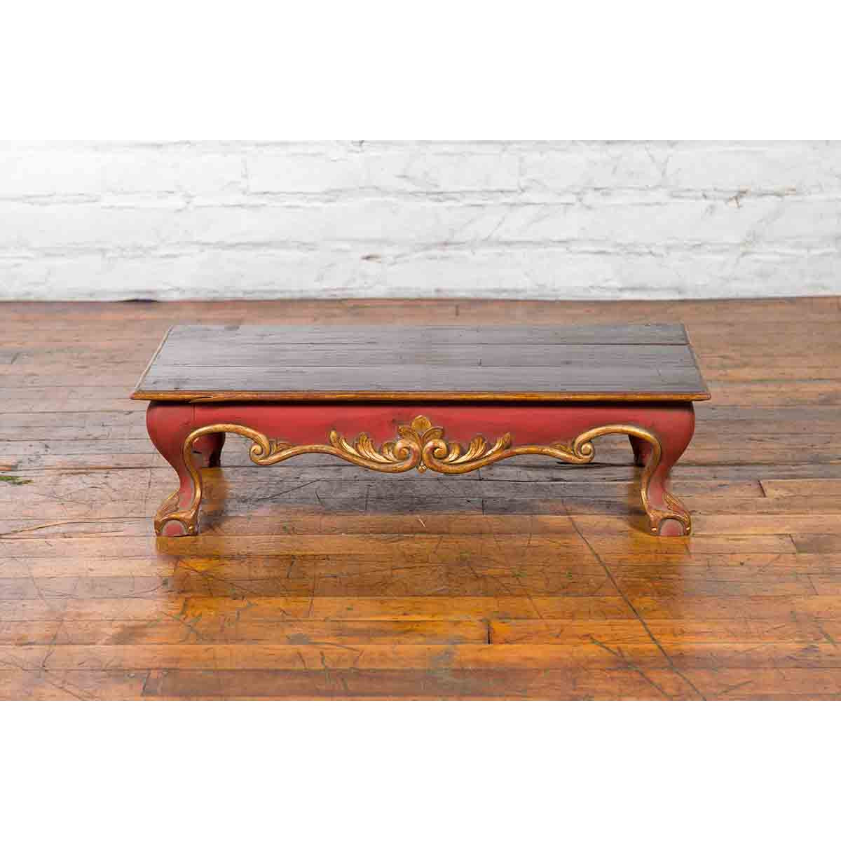 Indonesian Vintage Rococo Style Red and Gold Low Table with Ball-and-claw Feet-11. Asian & Chinese Furniture, Art, Antiques, Vintage Home Décor for sale at FEA Home