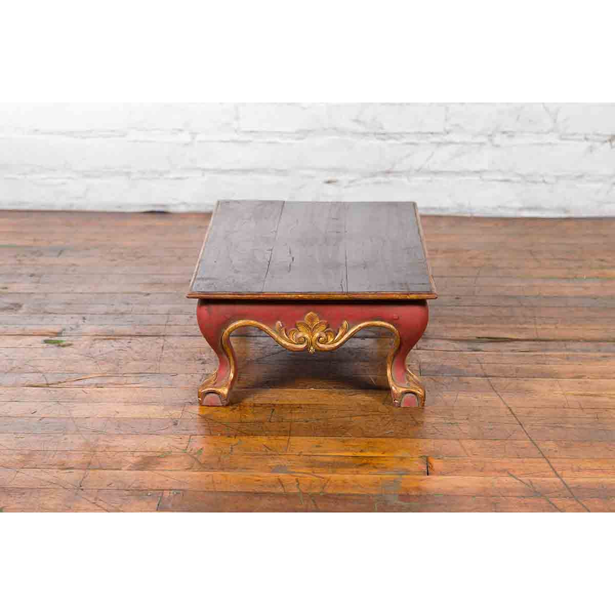 Indonesian Vintage Rococo Style Red and Gold Low Table with Ball-and-claw Feet-12. Asian & Chinese Furniture, Art, Antiques, Vintage Home Décor for sale at FEA Home
