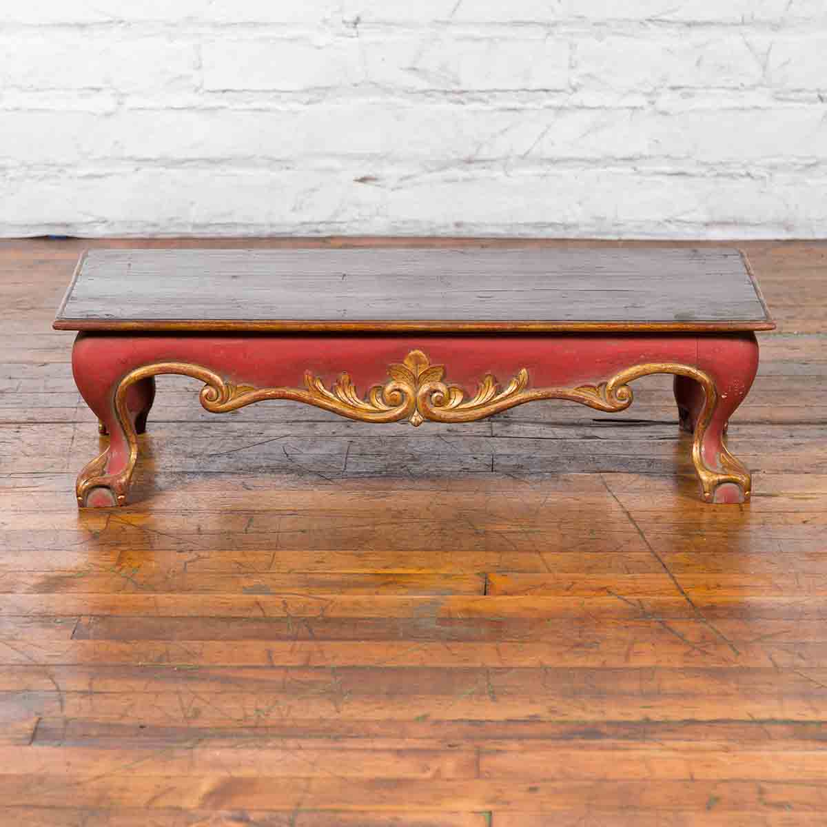 Indonesian Vintage Rococo Style Red and Gold Low Table with Ball-and-claw Feet-3. Asian & Chinese Furniture, Art, Antiques, Vintage Home Décor for sale at FEA Home