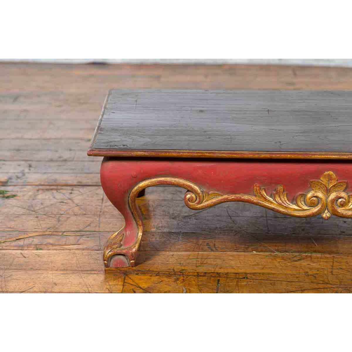 Indonesian Vintage Rococo Style Red and Gold Low Table with Ball-and-claw Feet-6. Asian & Chinese Furniture, Art, Antiques, Vintage Home Décor for sale at FEA Home