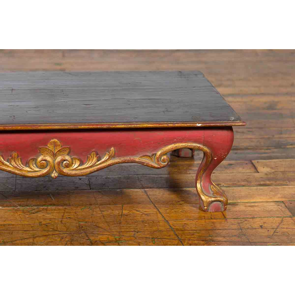 Indonesian Vintage Rococo Style Red and Gold Low Table with Ball-and-claw Feet-7. Asian & Chinese Furniture, Art, Antiques, Vintage Home Décor for sale at FEA Home