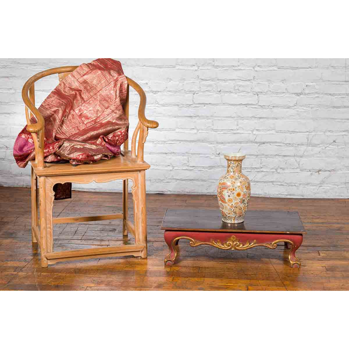 Indonesian Vintage Rococo Style Red and Gold Low Table with Ball-and-claw Feet-4. Asian & Chinese Furniture, Art, Antiques, Vintage Home Décor for sale at FEA Home