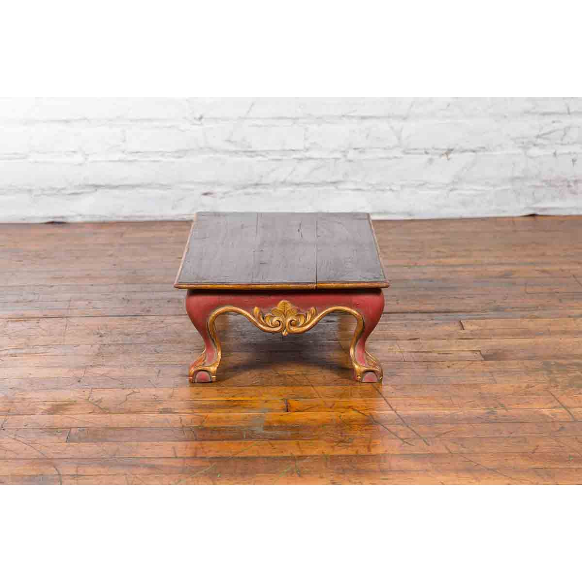 Indonesian Vintage Rococo Style Red and Gold Low Table with Ball-and-claw Feet-10. Asian & Chinese Furniture, Art, Antiques, Vintage Home Décor for sale at FEA Home